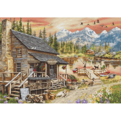 (image for) Gold Collection Log Cabin General Store Counted Cross Stitch Kit